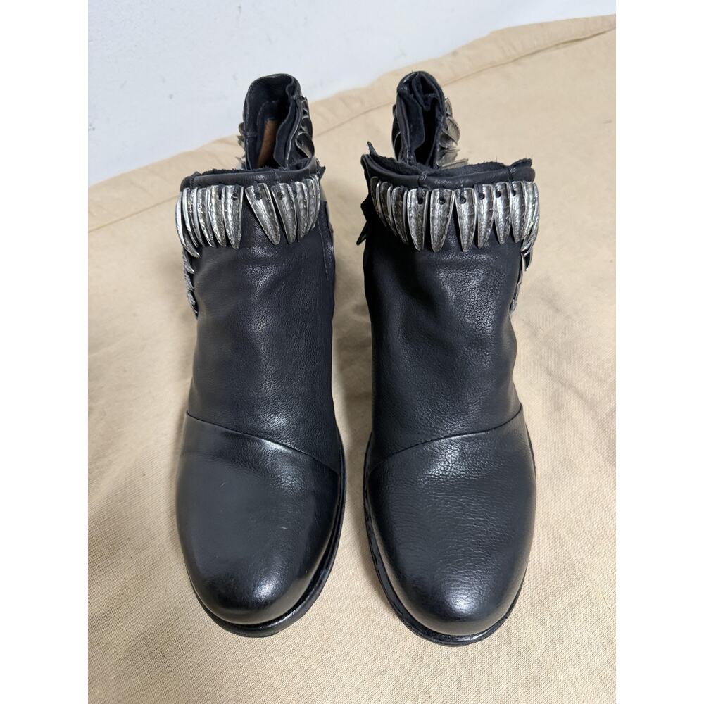 A.S.98 Boots Womens Size 8.5 Black Leather Studded Ankle Zip Block Heel Booties - Picture 5 of 16